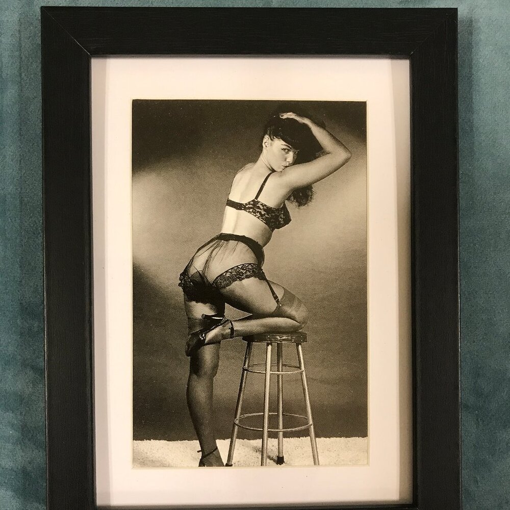 Bettie Page Pin Up Girl Matted and Framed Postcard/Print 6” x 8" Photo b…